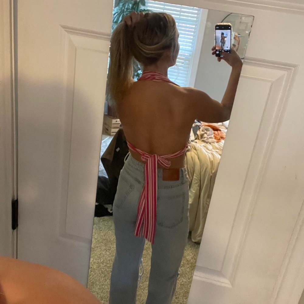 Pink striped halter tie top - Picture 2 of 2